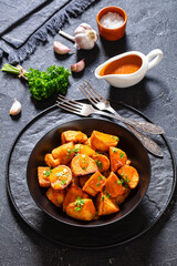 patatas bravas, deep fried potatoes with sauce