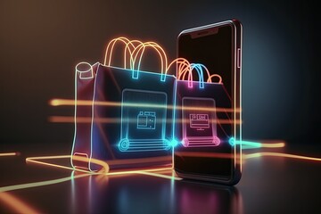 Futuristic online shopping technology digital payment from mobile phone. Generative AI