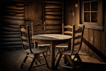 Fototapeta na wymiar Brown Wooden Table and Chairs .Generative AI