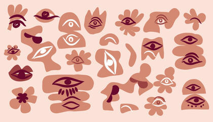Hand drawn  icon set  esoteric eye , All-seeing eye  Magic, occult symbol sign , sacred art  Template design decor collection elements  Vector Modern mysthic graphic background illustration