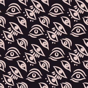 Hand drawn seamless pattern with esoteric eye , All-seeing eye  Magic, occult symbol, sacred art  Template design fabric, textile  Vector Modern mysthic graphic background illustration