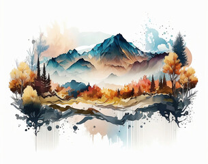Obraz na płótnie Canvas Watercolor landscape wallpaper illustration created with Generative AI technology