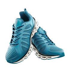 Sport shoes, blue color pair of running sneakers isolated on transparent background, PNG, Generative AI