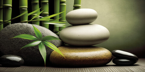 Bamboo and stones in a wellness spa. Ai generative