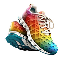 Sport shoes, rainbow color running sneakers isolated on transparent background, PNG, Generative AI