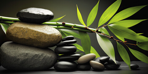 Obraz na płótnie Canvas Bamboo and stones in a wellness spa. Ai generative