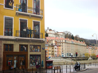 View of facade of house and street. Lyon. France. © Liudmyla