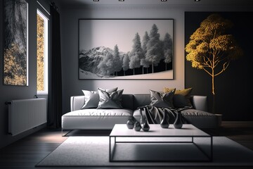 modern interior of living room with cozy sofa