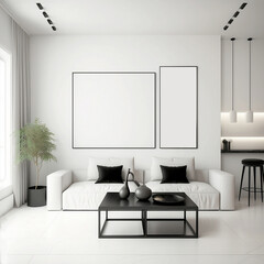 Minimalist style interior design for twin framed Poster Mockup.