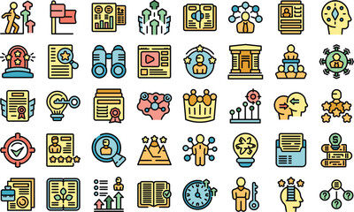 Skill development icons set outline vector. Change business. New transform color flat on white