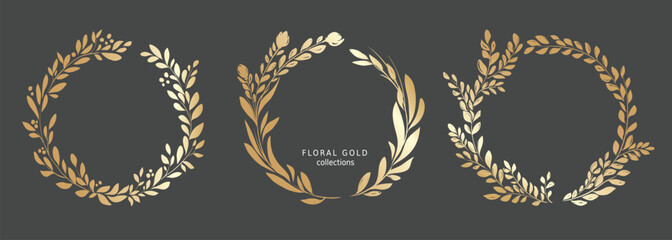 Frames for Wedding invitation. Set vector design elements, golden floral frames.