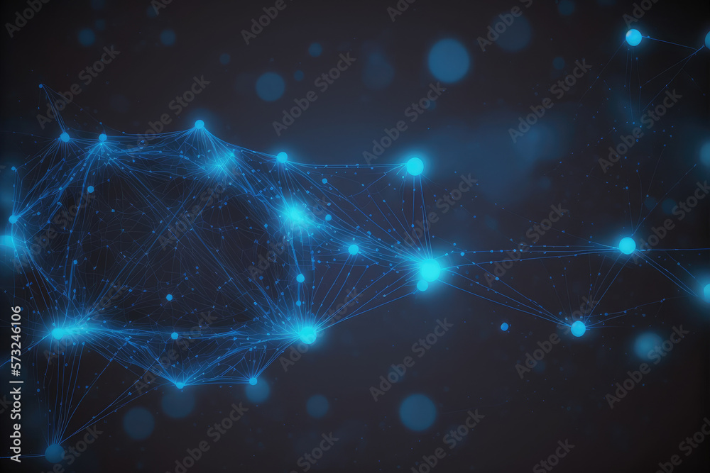Poster blue technology abstract background of connection network. peculiar ai generative image.