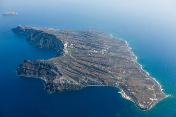 thirasia island from above aerial photography santorini