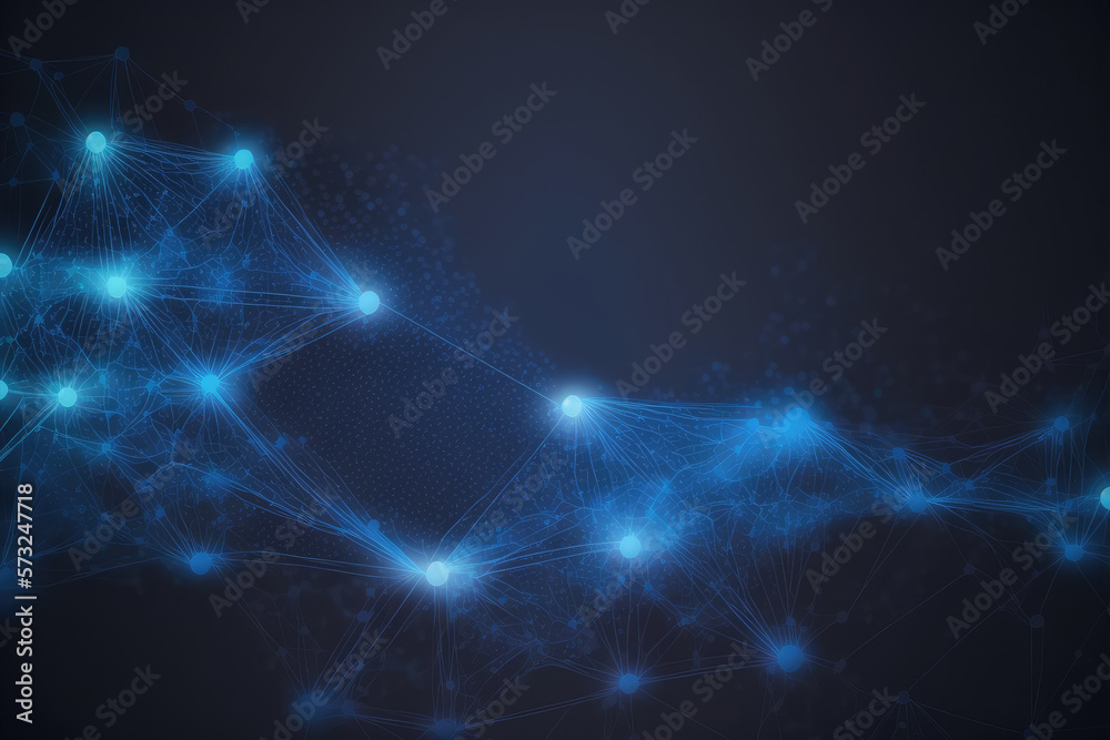 Poster blue technology abstract background of connection network. peculiar ai generative image.