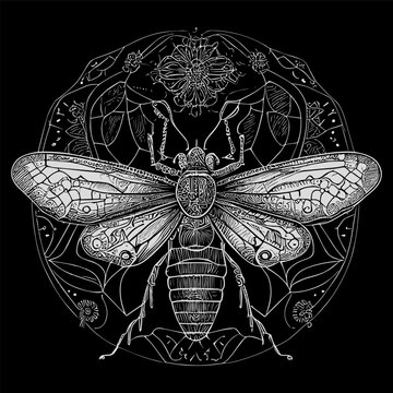 The death's head moth illustration in line art is a strikingly beautiful and intricate representation of this iconic species, capturing its unique features and patterns with precise lines and shading