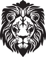 Lion's head for printing or tattooing. Black and white monochrome silhouette