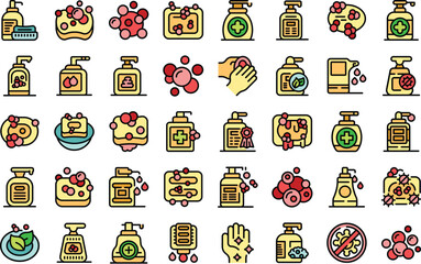 Obraz premium Soap icons set outline vector. Spa health. Natural cosmetic color flat on white