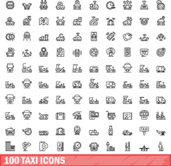 100 taxi icons set. Outline illustration of 100 taxi icons vector set isolated on white background
