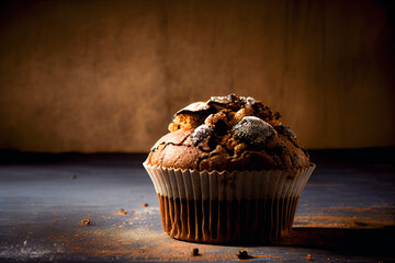 Yummy Muffin on the table. AI generative