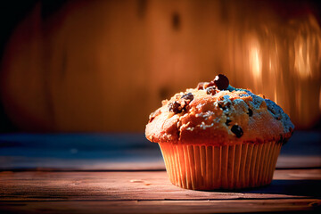 Yummy Muffin on the table. AI generative