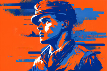 Soldier art portrait. Modern illustration. AI generative