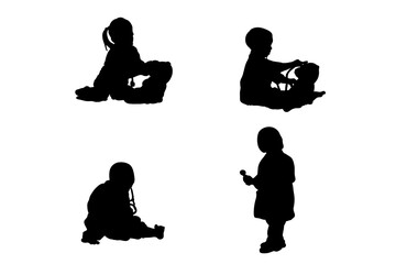 Set of silhouettes of playing doctor child vector design