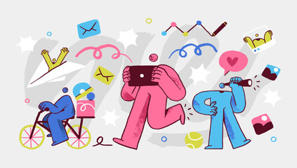 Creative team working under corporate project. Business and creativity process, teamwork concept. Flat vector illustration © stonepic