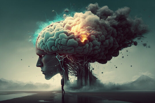 An illustration showcasing the confusion and lack of clarity associated with a foggy brain. Mental health concept. Ai generated.