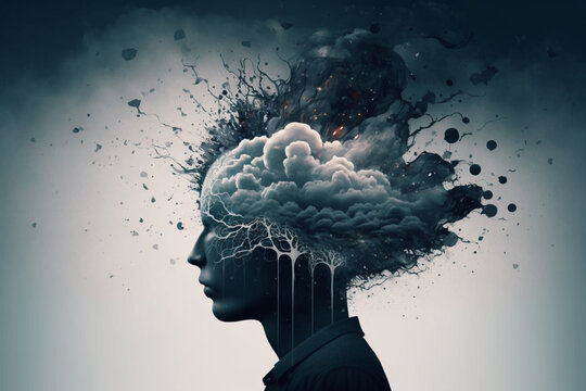 An illustration showcasing the confusion and lack of clarity associated with a foggy brain. Mental health concept. Ai generated.