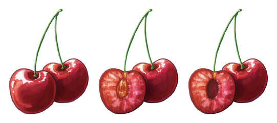 A group of cherry illustrations