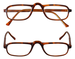 isolated front views of folded brown acetate reading spectacles