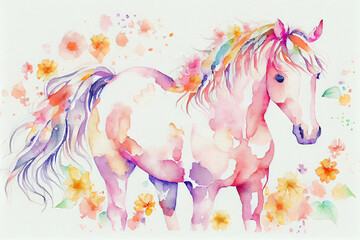 A majestic horse in boho style, with intricate patterns, feathers, and flowers, generative ai