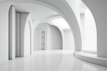 Minimalist design of a modern white interior. Ai generative.