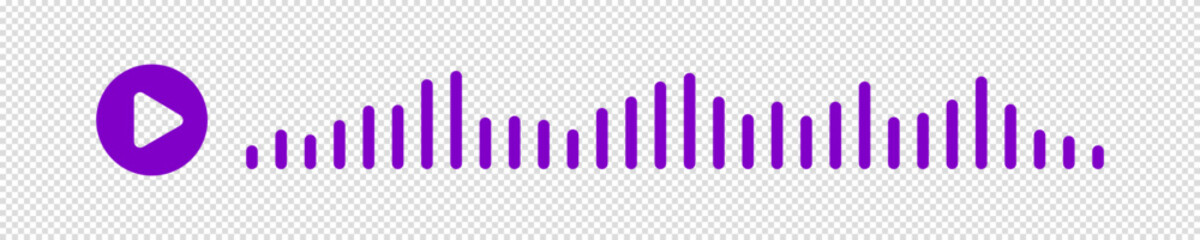 Audio wave. icon sound song. EQ. Purple podcast wave. Symbols audio voice message on isolated transparent background. Vector illustration.
