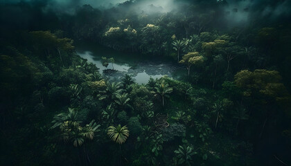 Fototapeta na wymiar Aerial View of Asian Tropical Forest Generative AI