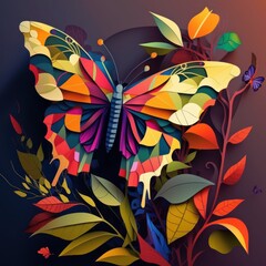 Butterfly illustration in cubism style. Made with Generative AI.