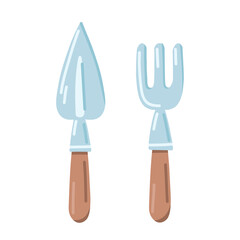 Set of gardening tools in flat isolated on white background. Shovel and chopper with wooden handles