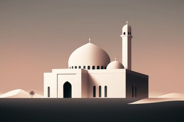 Fototapeta na wymiar minimalist illustration of a mosque with a solid background. Use clean lines and simple shapes to create an understated yet powerful image. Generative AI