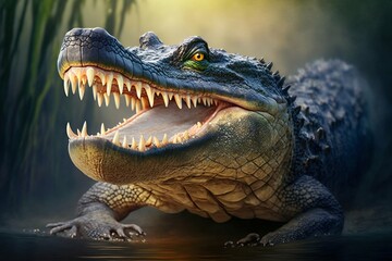 Fototapeta premium Alligator crocodile in water. Generative AI