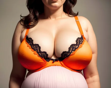 Beautiful Pregnant lady. Photo of busty woman with big stomach in