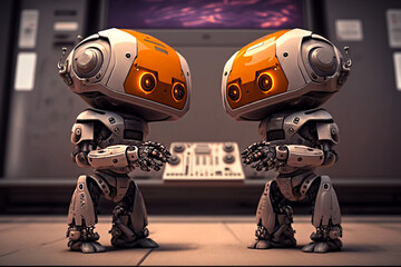 Fototapeta premium neural network trains robots for new tasks illustration Generative AI