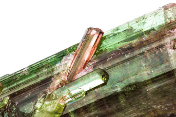 Watermelon (bicolored of pink and green) tourmaline crystal. macro detail texture background....