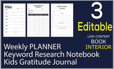 Weekly PLANNER
Keyword Research Notebook
Kids Gratitude Journal
