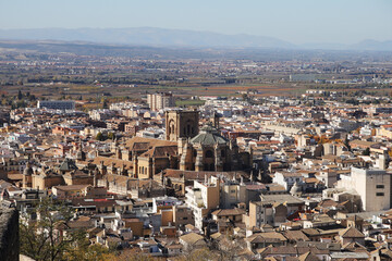 The panorama of old town of Granada, Albaicin, in Spain	