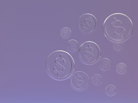 3D render of Dollar Bubbles, Shiny Bubbles and Golden Dollar Signs.