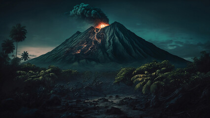 Volcanic Mountain Eruption AI Generative - obrazy, fototapety, plakaty