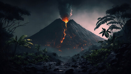 Volcanic Mountain Eruption AI Generative