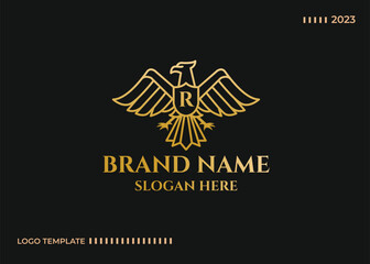 Eagle crest shield logo line art monoline illustration