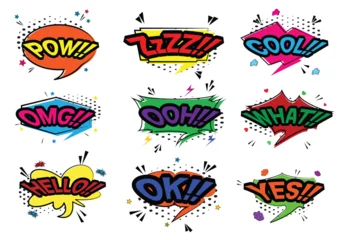 Foto op Plexiglas comic word comic speech bubble with zap pow wtf boom text comic pop art balloons vector set Stock Illustration © LADAPHAR