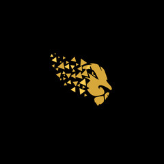 Lion head illustration logo with abstract triangle splash effect.